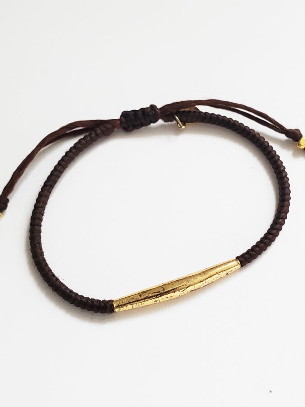 Tai Jewelry Brown Leather Gold Bar Bracelet